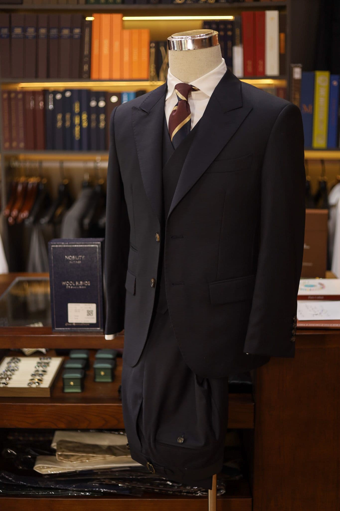 Nobility Wool Blend Navy 3 Pieces Suit