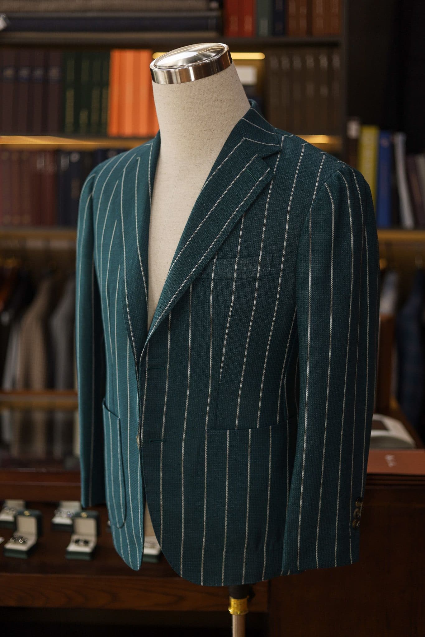 Holland&Sherry Darkteal Stripe Hopsack Mesh Jacket