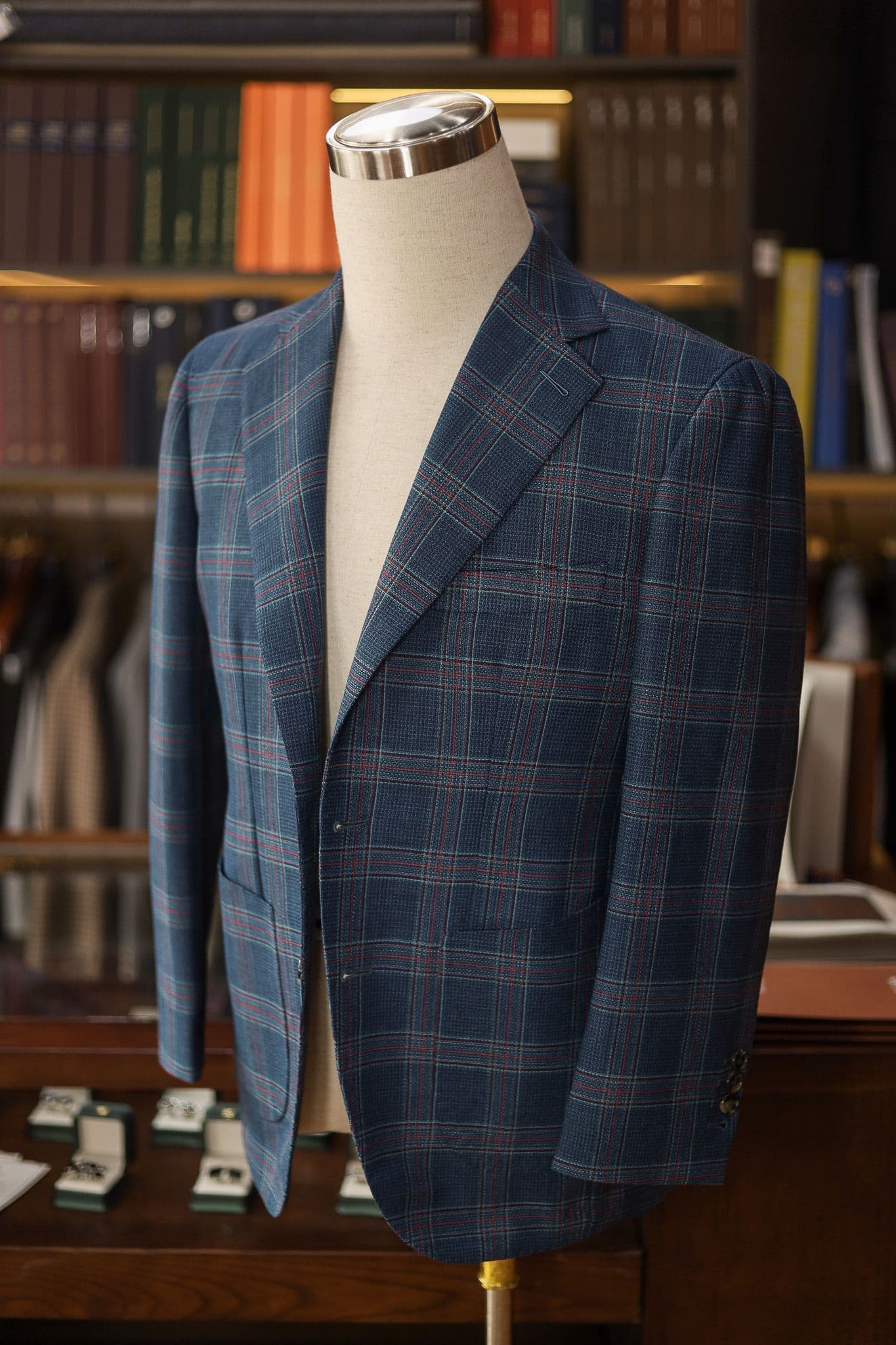 Holland&Sherry Blue Check Hopsack Mesh Jacket